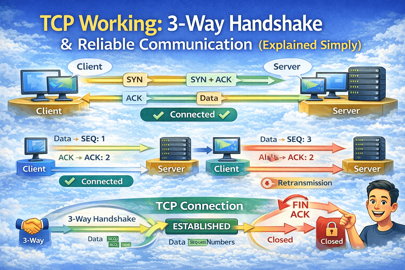 TCP Working: 3-Way Handshake & Reliable Communication