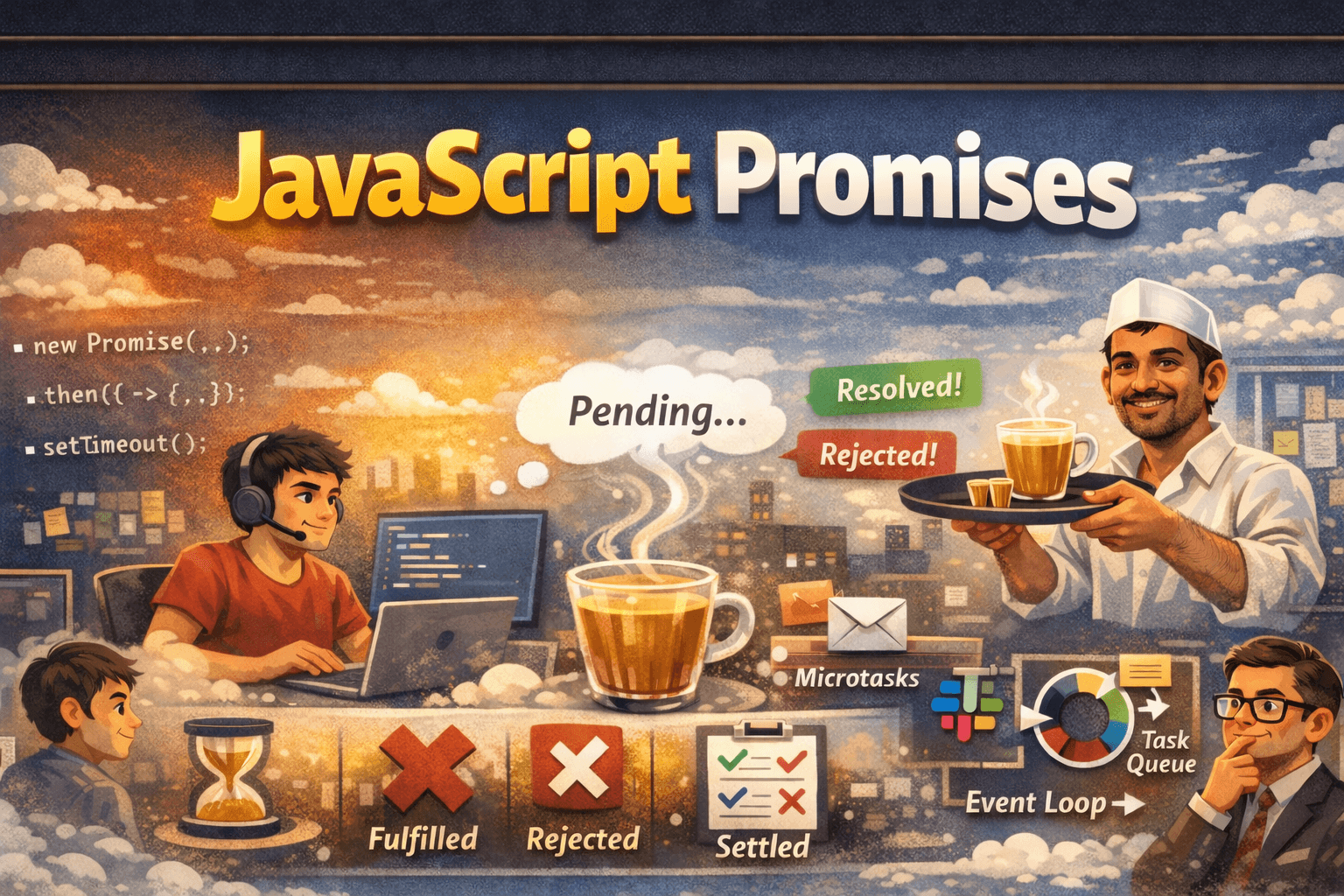 JavaScript Promises — Office Chai Edition (States, Methods & Event Loop)